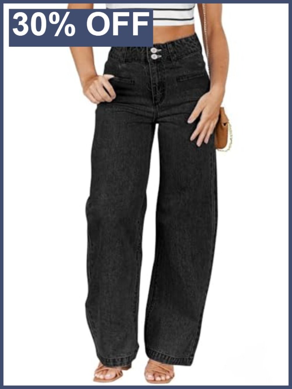 Plus Size High Waisted Wide Leg Jeans with Pockets Tummy Control